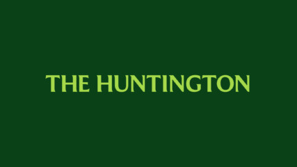 The Huntington's textual logo. It reads The Huntington in light green stylised font on a darker green background.