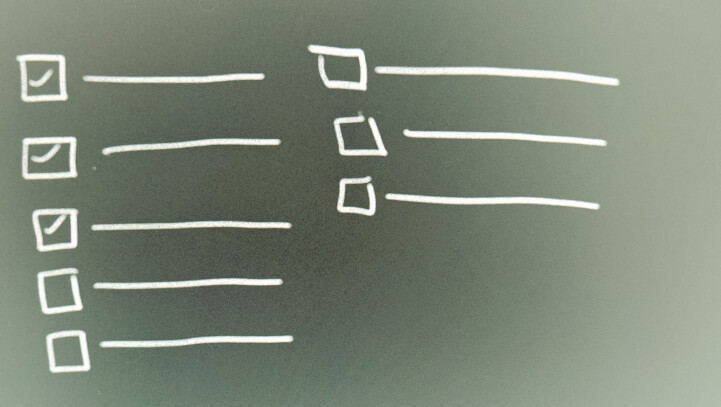Some hand-drawn checkbox items in a two column list. The first three are ticked.