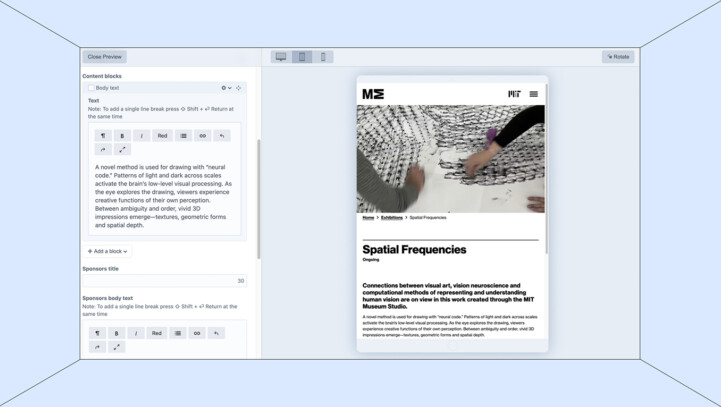 Screenshot of a CMS editing page for the MIT Museum website.