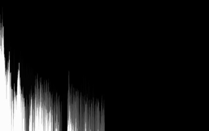 Spiky white bars, fading in and out over a black background, indicating intensities of various (unnamed) aspects of the audio