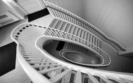 oval spiral staircase photographed from above