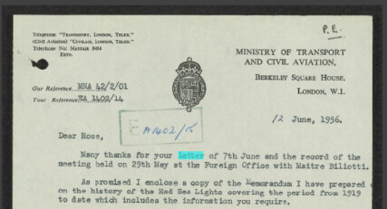 screenshot of an old typed document from the 1950s where the term letter has been digitally highlighted in the first paragraph