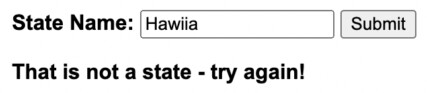 A notification showing the user that ‘Hawiia’ is not a valid state name