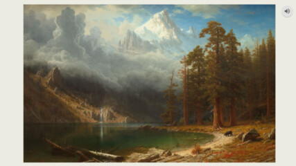 Sketch for an immersive experience: Albert Bierstadt landscape with audio button