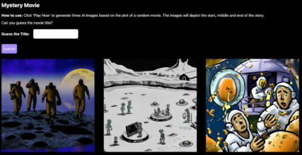 The Mystery Movie UI with three images based on the movie “Alien”