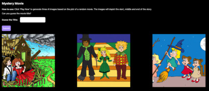 The Mystery Movie UI with three images based on the movie “The Wizard of Oz”