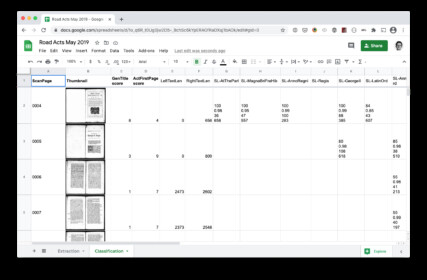 A Google sheet containing numerical and pictorial data
