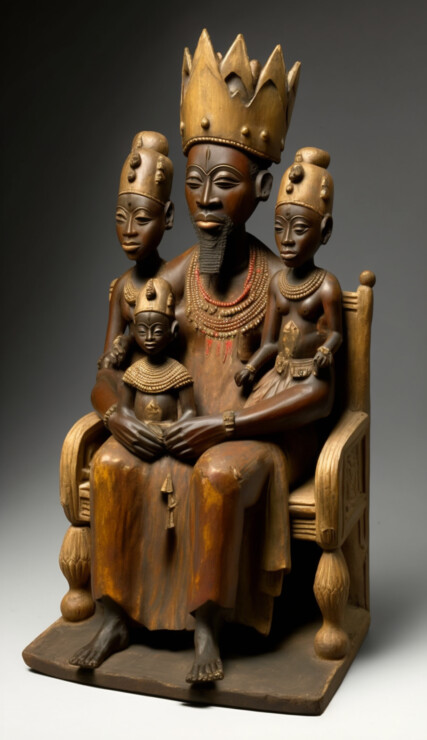 A Replicate recreation of the artwork Olowe of Ise’s Veranda Post (Òpó Ògògá), Yoruba King and Wife
