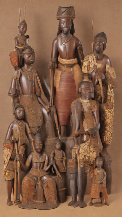 A Midjourney recreation of the artwork Olowe of Ise’s Veranda Post (Òpó Ògògá), Yoruba King and Wife